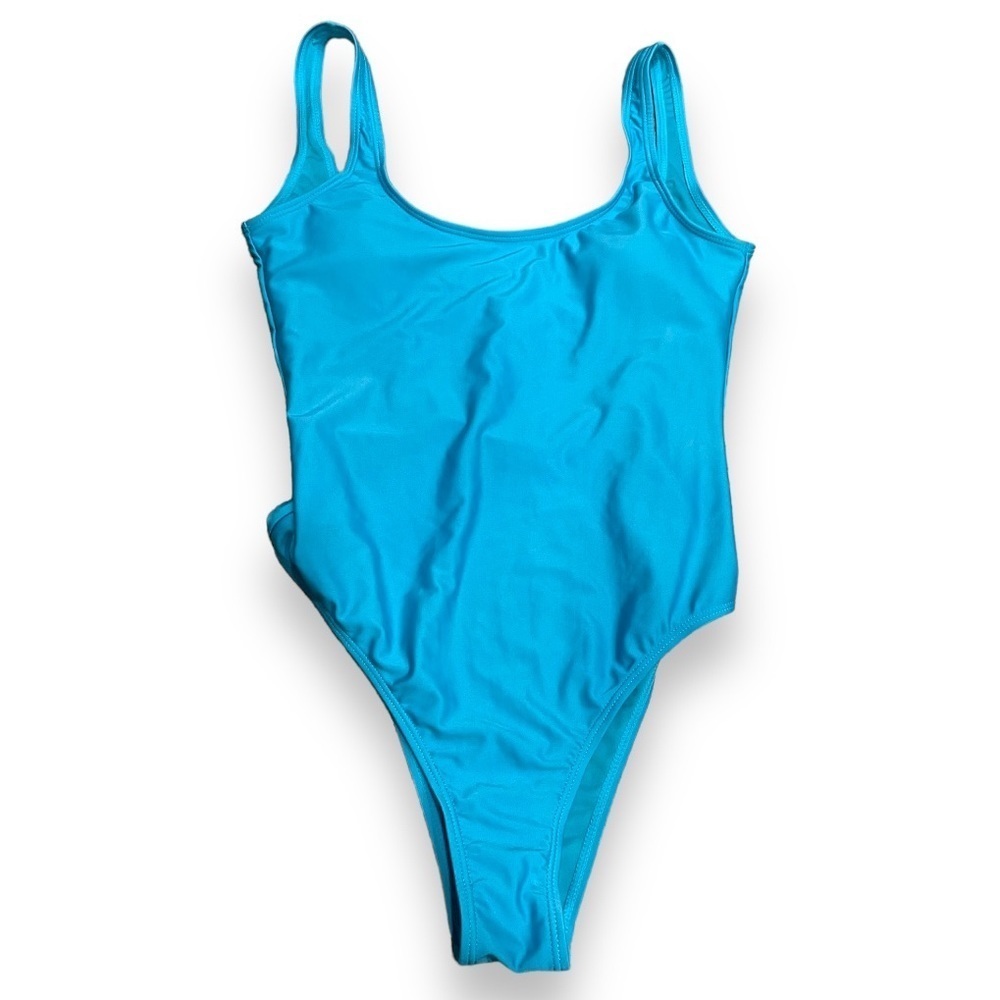 High Cut Low Back Bright Blue One Piece Sexy Bathing Suit with removable pads